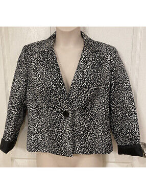 Liz Claiborne Suit Jacket Size 12 Women's Black White Animal Print Business